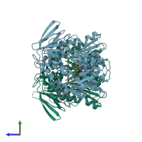 PDB entry 2c3d coloured by chain, side view.