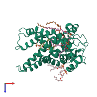PDB 2c3e coloured by chain and viewed from the top.