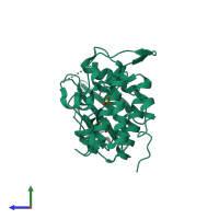 PDB entry 2c3j coloured by chain, side view.