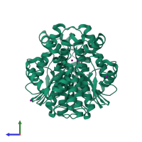 Homo dimeric assembly 2 of PDB entry 2c3n coloured by chemically distinct molecules, side view.