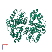 Homo dimeric assembly 2 of PDB entry 2c3t coloured by chemically distinct molecules, top view.