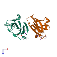 PDB entry 2c3v coloured by chain, top view.