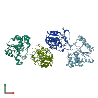PDB entry 2c46 coloured by chain, front view.