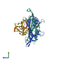 PDB entry 2c51 coloured by chain, side view.