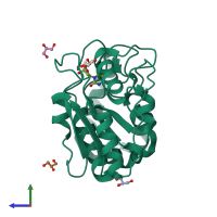 PDB entry 2c53 coloured by chain, side view.