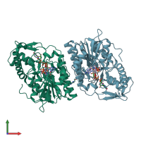 PDB entry 2c54 coloured by chain, front view.