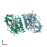 PDB entry 2c59 coloured by chain, front view.