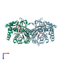 PDB entry 2c59 coloured by chain, top view.