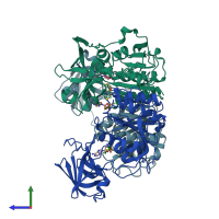 PDB entry 2c5b coloured by chain, side view.
