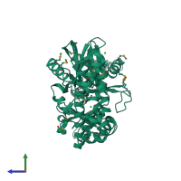 Monomeric assembly 1 of PDB entry 2c5u coloured by chemically distinct molecules, side view.