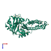 Monomeric assembly 1 of PDB entry 2c5u coloured by chemically distinct molecules, top view.