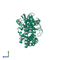Monomeric assembly 2 of PDB entry 2c5u coloured by chemically distinct molecules, side view.