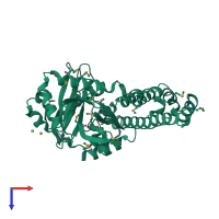 Monomeric assembly 2 of PDB entry 2c5u coloured by chemically distinct molecules, top view.