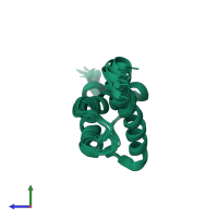 PDB entry 2c5z coloured by chain, ensemble of 10 models, side view.