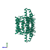 Hetero tetrameric assembly 2 of PDB entry 2c63 coloured by chemically distinct molecules, side view.