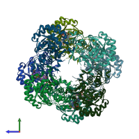 PDB entry 2c6q coloured by chain, side view.