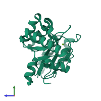 PDB entry 2c71 coloured by chain, side view.