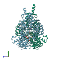 PDB entry 2c72 coloured by chain, side view.