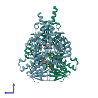 PDB entry 2c76 coloured by chain, side view.