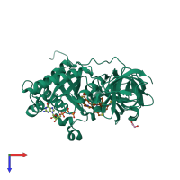 PDB entry 2c77 coloured by chain, top view.