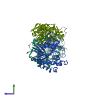 PDB entry 2c7i coloured by chain, side view.