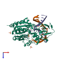 PDB entry 2c7o coloured by chain, top view.