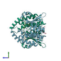 PDB entry 2c80 coloured by chain, side view.