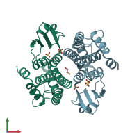 PDB entry 2c8u coloured by chain, front view.