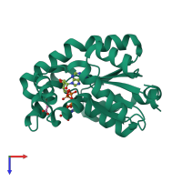 Monomeric assembly 2 of PDB entry 2c95 coloured by chemically distinct molecules, top view.