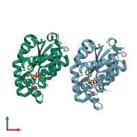 PDB entry 2c95 coloured by chain, front view.