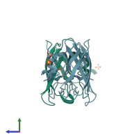 PDB entry 2c9v coloured by chain, side view.