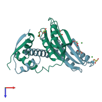 PDB entry 2caj coloured by chain, top view.