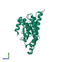 PDB entry 2caq coloured by chain, side view.