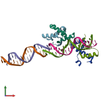 PDB entry 2cax coloured by chain, front view.