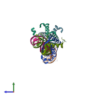 PDB entry 2cax coloured by chain, side view.