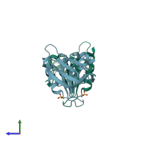 PDB entry 2cay coloured by chain, side view.