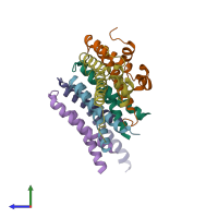 PDB entry 2caz coloured by chain, side view.