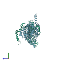 PDB entry 2cb5 coloured by chain, side view.