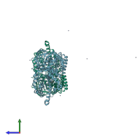 PDB entry 2cbi coloured by chain, side view.