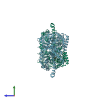 PDB entry 2cbj coloured by chain, side view.