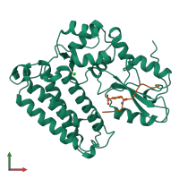 PDB entry 2cbl coloured by chain, front view.