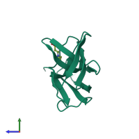 PDB entry 2cbm coloured by chain, side view.