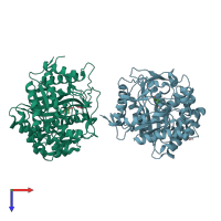 PDB entry 2cbv coloured by chain, top view.