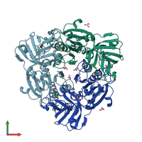 PDB entry 2cbx coloured by chain, front view.