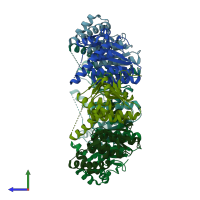 PDB entry 2cby coloured by chain, side view.