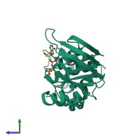 PDB entry 2cbz coloured by chain, side view.