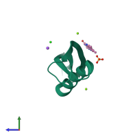 PDB entry 2cc6 coloured by chain, side view.