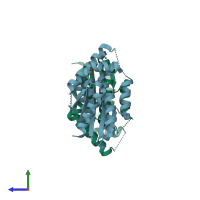 PDB entry 2cck coloured by chain, side view.