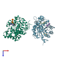 PDB entry 2ccr coloured by chain, top view.