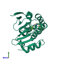 PDB entry 2ccu coloured by chain, side view.